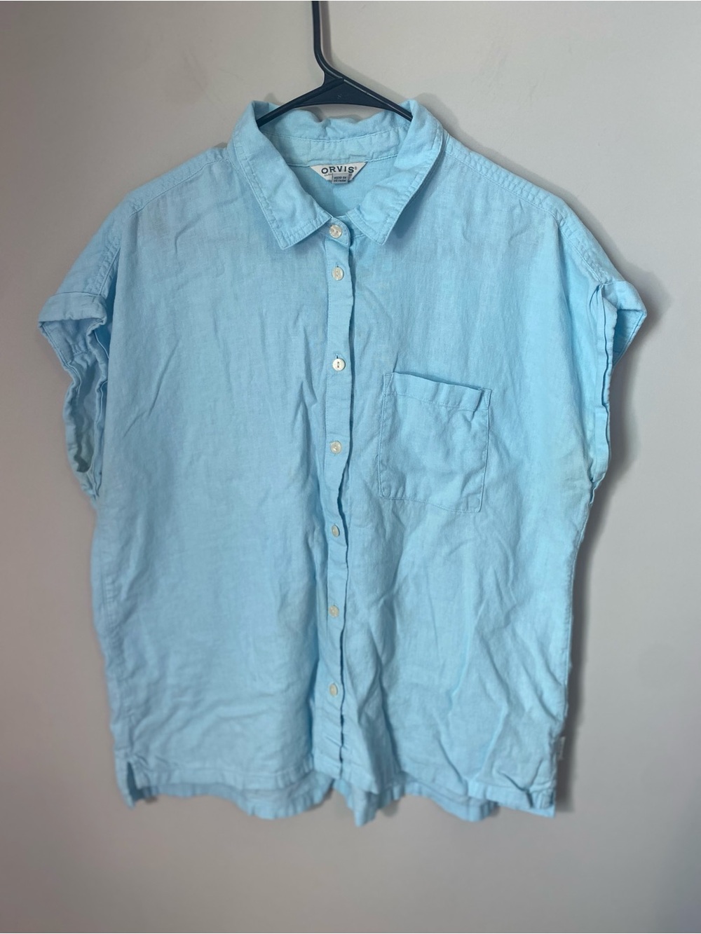 Orvis Sky Blue Linen Short Sleeve Button-Down Shirt